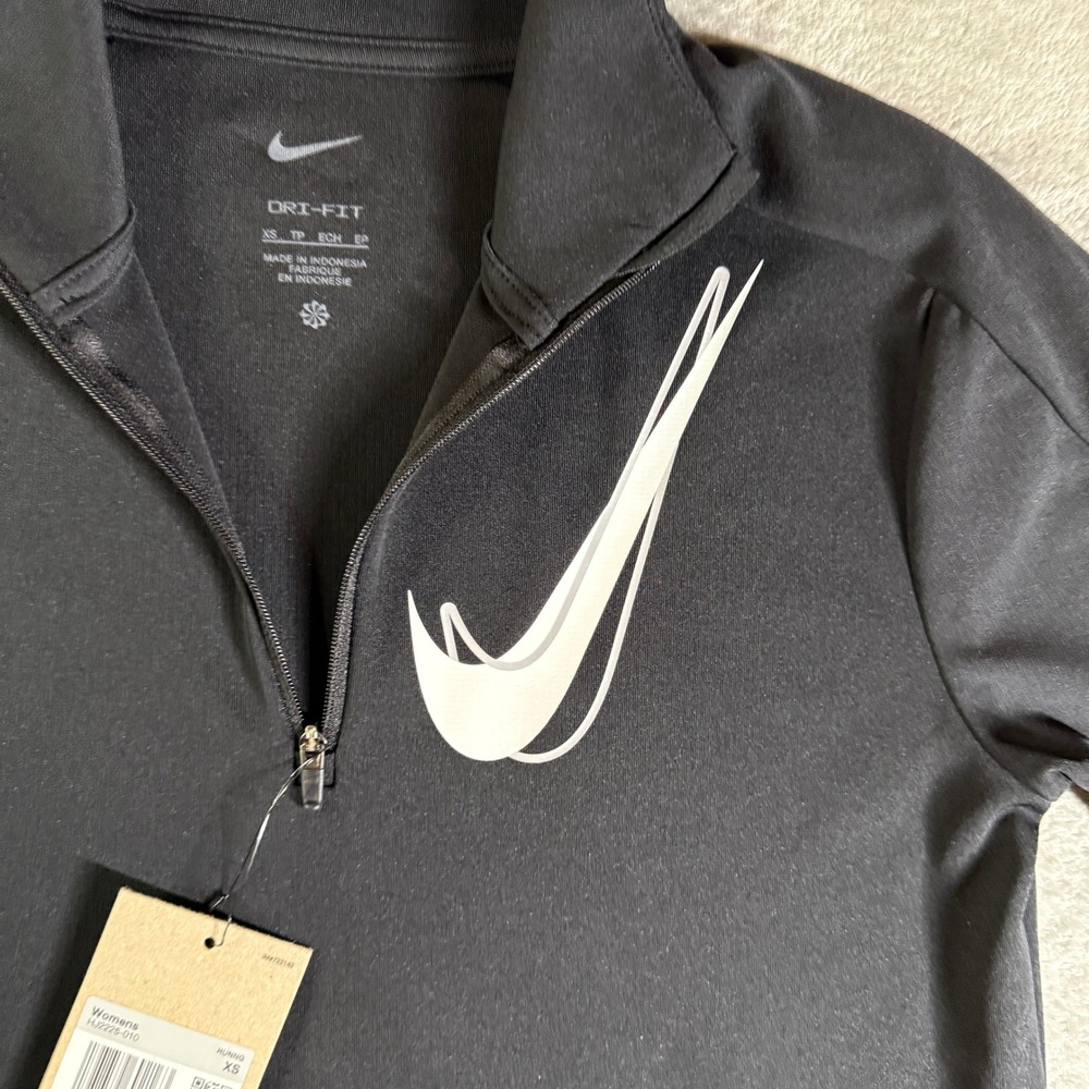 Nike Dri Fit Womens Running Quarter Zip Pullover Black XS Thumbholes HJ2225-010 - Picture 2 of 11
